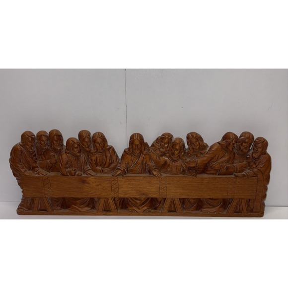 Vintage Hand Carved Wooden Last supper Jesus Sculpture Statue Plaque‎ Religious - Picture 1 of 12